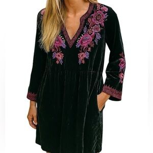 Johnny Was Black “Marcella” Velvet Heavily Embroidered Dress NWT (oversized)